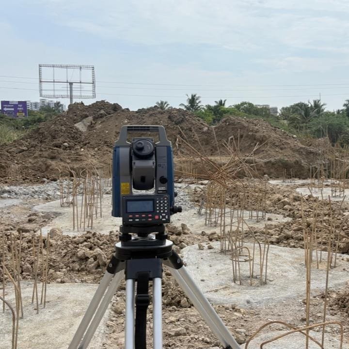 Accurate pile layout using advanced Total Station surveying.Pile Marking